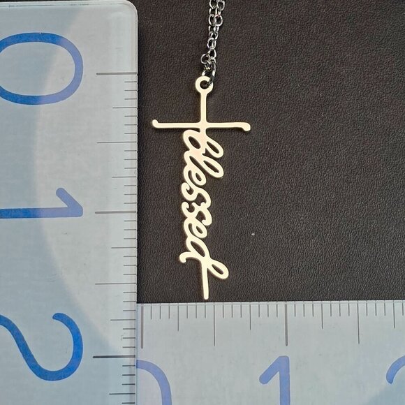 Silver "Blessed" Cross Pendant Necklace (NWOT) - Picture 5 of 5